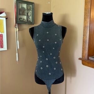 Zara Dark Gray Eyelet Bodysuit